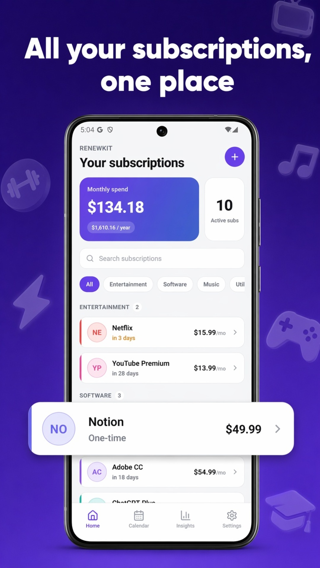 RenewKit subscriptions list